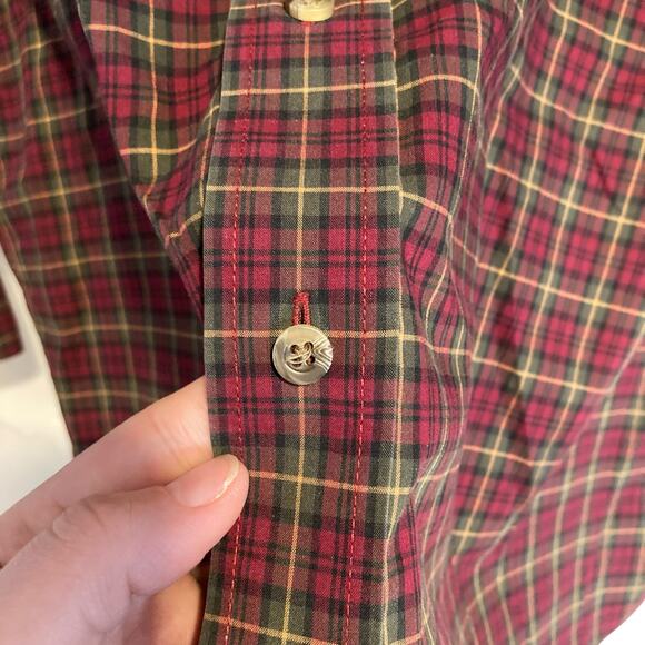 Vintage LL Bean Red Green Tartan Traditional Fit Cotton Button Up Shirt Sz Large - Picture 8 of 16